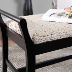 Woven Hyacinth And Black Wood Bench-Kirkland's Home Store