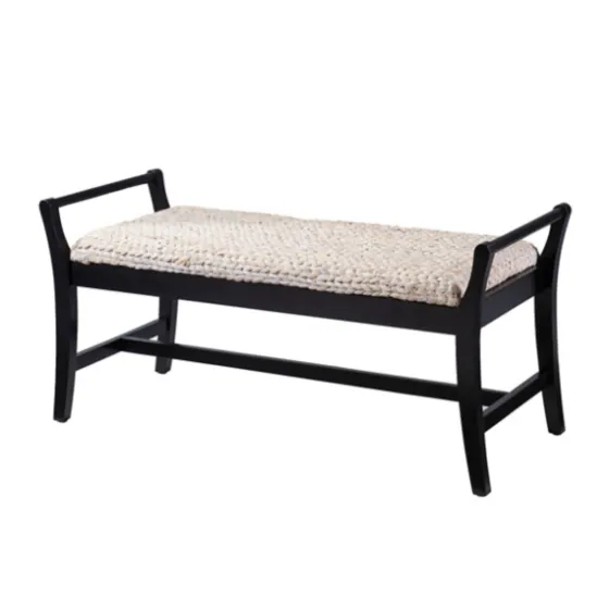 Woven Hyacinth And Black Wood Bench-Kirkland's Home Store