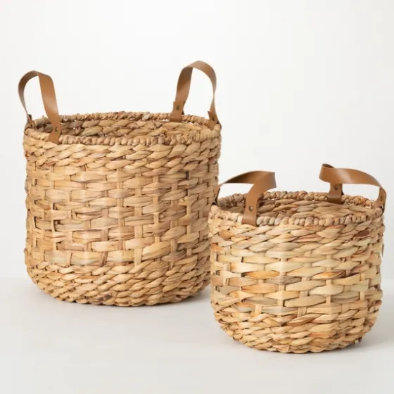 Woven Rat And Faux Leather Baskets, Set Of 2-Kirkland's Home Flash Sale
