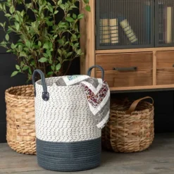 Woven Rat And Faux Leather Baskets, Set Of 2-Kirkland's Home Flash Sale