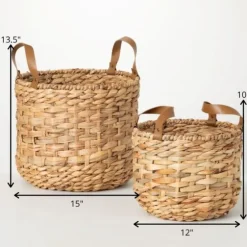 Woven Rat And Faux Leather Baskets, Set Of 2-Kirkland's Home Flash Sale