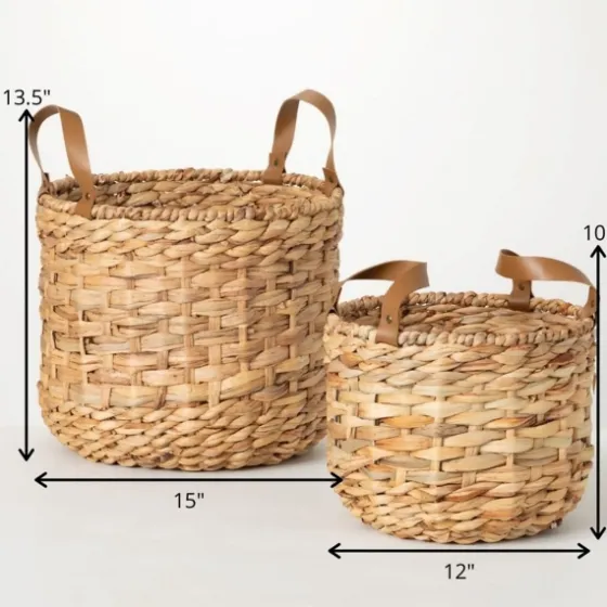 Woven Rat And Faux Leather Baskets, Set Of 2-Kirkland's Home Flash Sale
