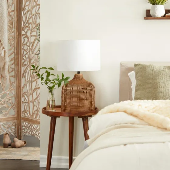 Woven Rattan Base Ivory Shade Table Lamp-Kirkland's Home Best