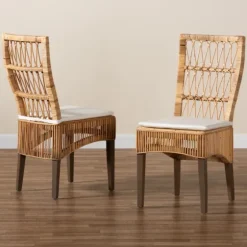 Woven Rattan White Cushion Dining Chairs, Set Of 2-Kirkland's Home Hot