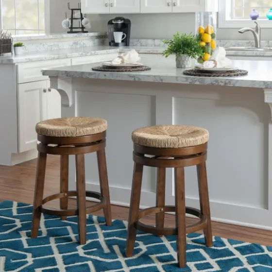 Woven Seagrass Walnut Wood Swivel Counter Stool-Kirkland's Home Best