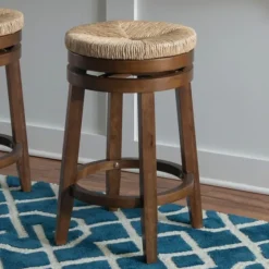 Woven Seagrass Walnut Wood Swivel Counter Stool-Kirkland's Home Best