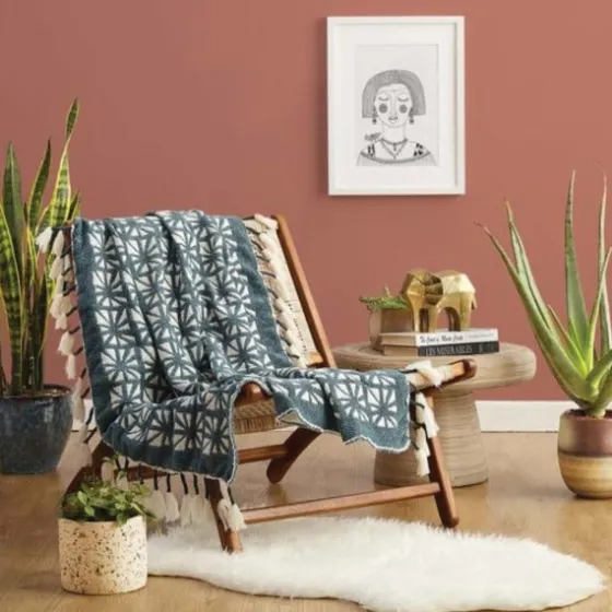 Woven Teal Planetarium Tasseled Throw-Kirkland's Home New