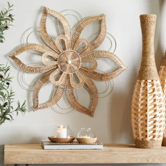 Woven Wicker And Wire Flower Wall Plaque-Kirkland's Home Outlet
