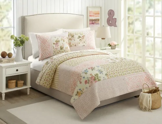 Yellow And Pink Patchwork Blooms Full/Queen Quilt-Kirkland's Home Online