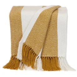 Yellow Chalet Striped Fringe Throw-Kirkland's Home Fashion