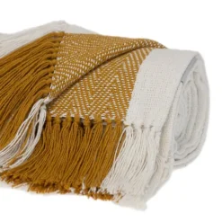 Yellow Chalet Striped Fringe Throw-Kirkland's Home Fashion
