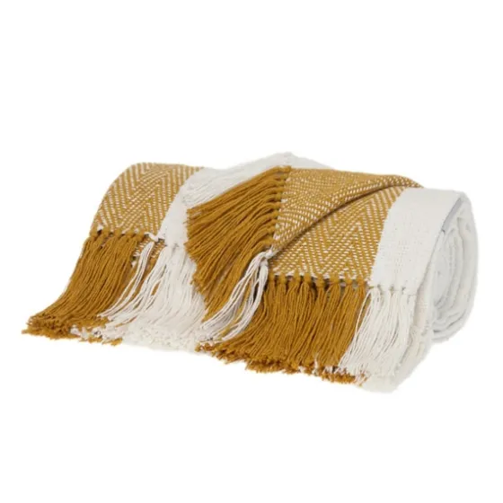 Yellow Chalet Striped Fringe Throw-Kirkland's Home Fashion