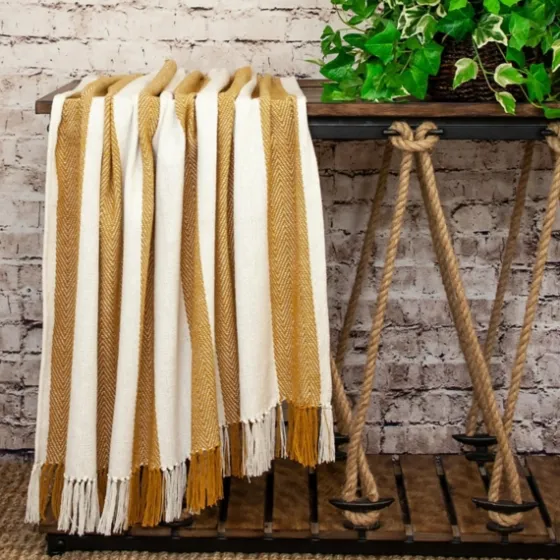 Yellow Chalet Striped Fringe Throw-Kirkland's Home Fashion