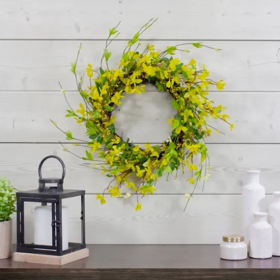 Yellow Forsythia Spiral Wreath-Kirkland's Home Flash Sale