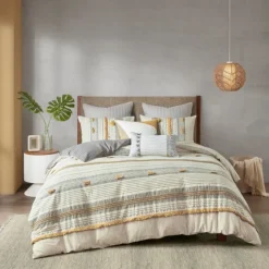 Yellow Striped Pom Pom 3-Pc. Full/Queen Duvet Set-Kirkland's Home Cheap