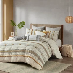 Yellow Striped Pom Pom 3-Pc. Full/Queen Duvet Set-Kirkland's Home Cheap