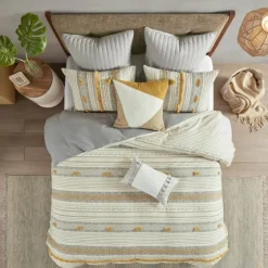 Yellow Striped Pom Pom 3-Pc. Full/Queen Duvet Set-Kirkland's Home Cheap