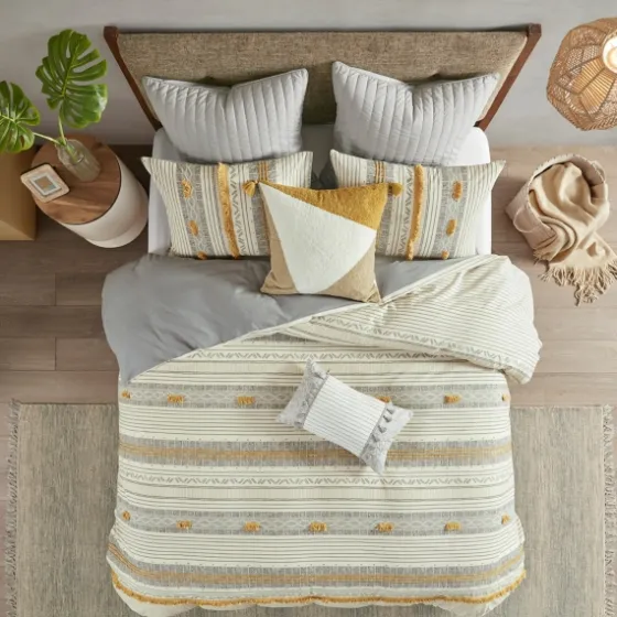 Yellow Striped Pom Pom 3-Pc. Full/Queen Duvet Set-Kirkland's Home Cheap