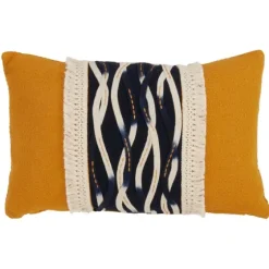 Yellow Wave Stitched Fringe Lumbar Pillow-Kirkland's Home Sale