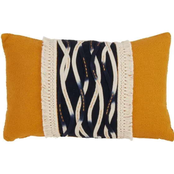 Yellow Wave Stitched Fringe Lumbar Pillow-Kirkland's Home Sale