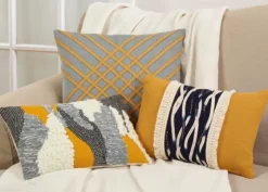 Yellow Wave Stitched Fringe Lumbar Pillow-Kirkland's Home Sale
